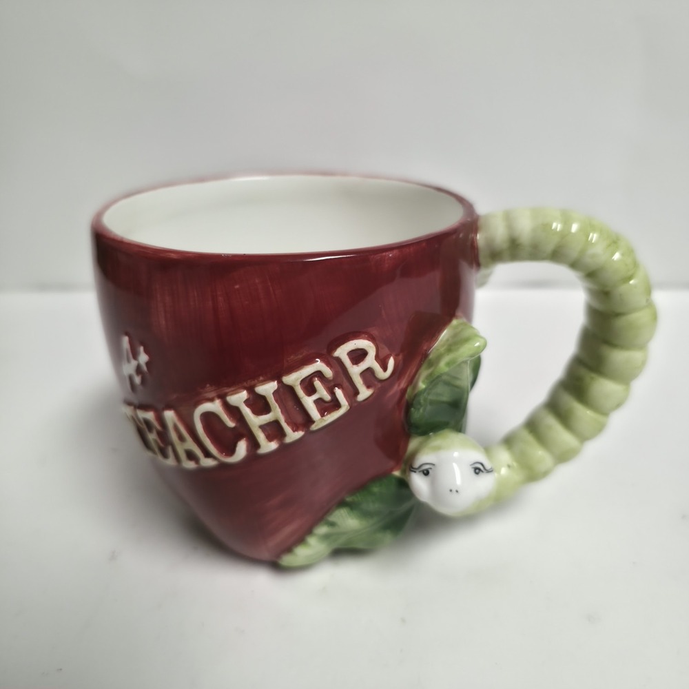 Roman Inc Ceramic Apple Mug A+ Teacher Appreciation Gift Worm Handle